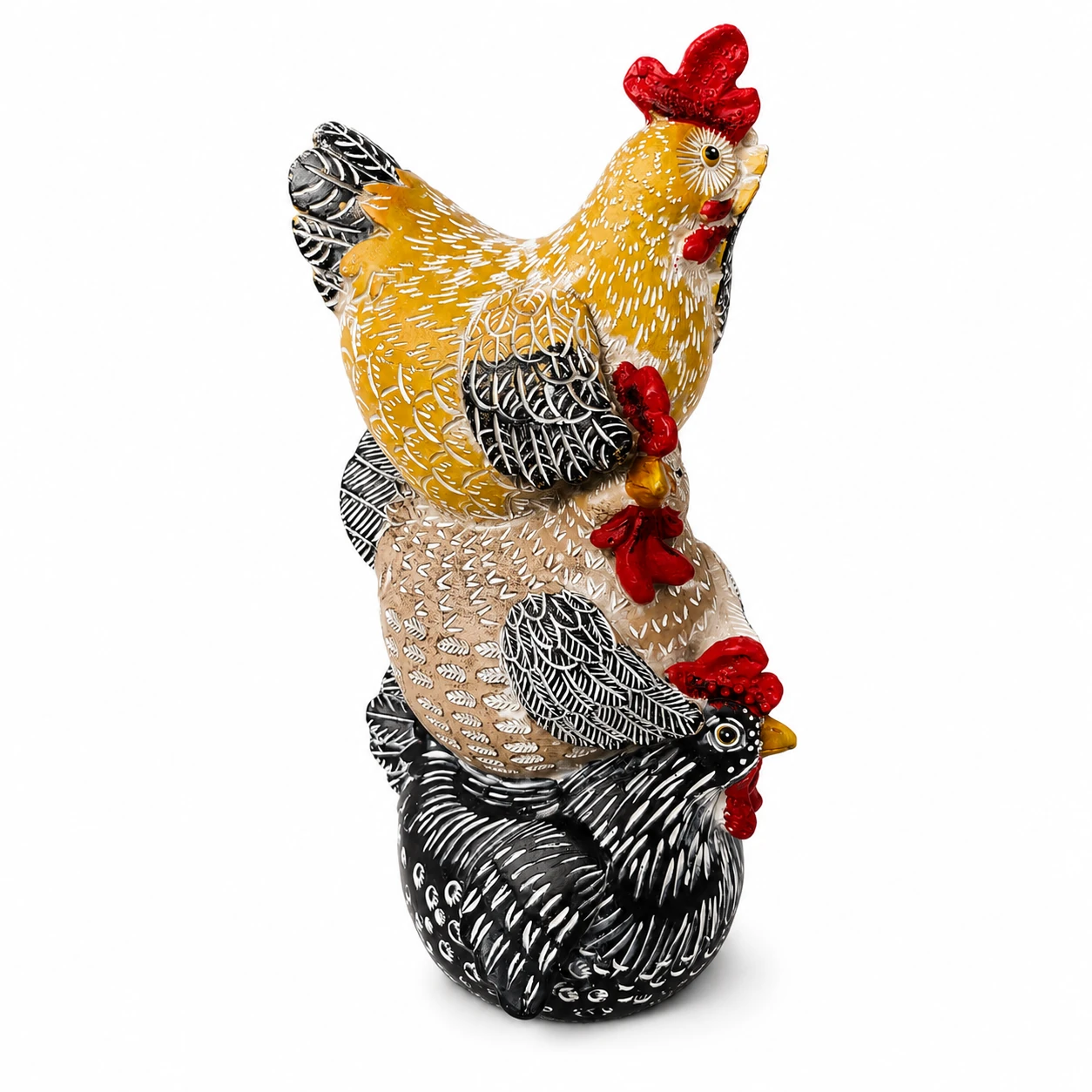 Figura de gallinas apiladas en color de La Brocante